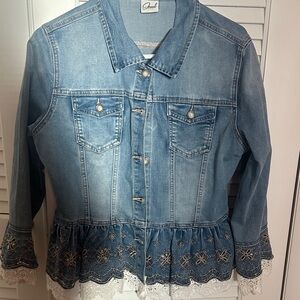 Denim Blue Jean Jacket with Lace Trim